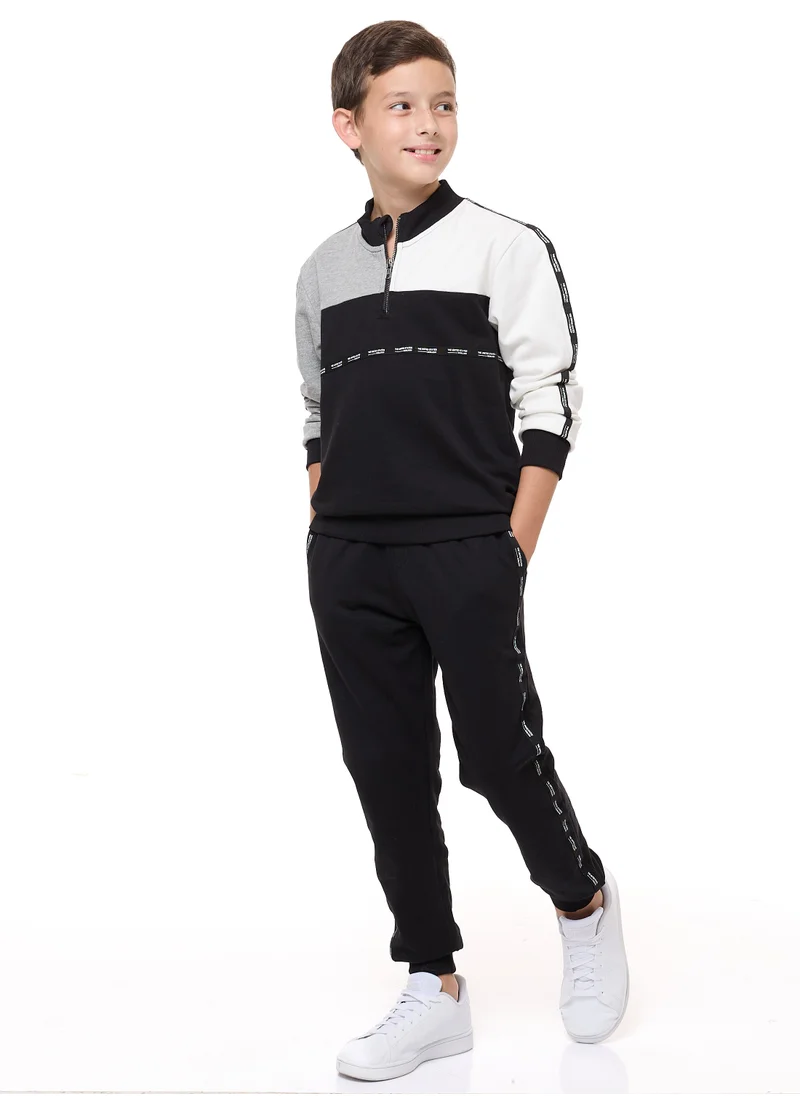 victor and jane Boys' 2-Piece Halfzipper Crew Jacket and Jogger Set (3-14 yrs) Black /Grey Mil/Off White