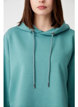 Los Ojos Blue Green Hooded Soft Textured Crop Sweatshirt Cropped Sweat  - Image 3