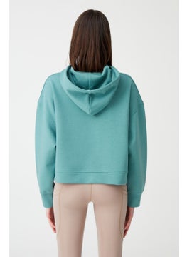 Los Ojos Blue Green Hooded Soft Textured Crop Sweatshirt Cropped Sweat  - Image 5