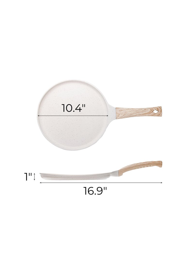 SOLARAE مقلاة كريب غير لاصقة مع ملعقة، مقلاة تورتيلا 10 بوصة مع مقبض قابل للفصل، مقلاة بان كيك بطبقة سيراميكية، مقلاة دُوسا لجميع المواقد، متوافقة مع الحث، سهلة الاستخدام، خالية من PFOA (بيضاء) - Image 2