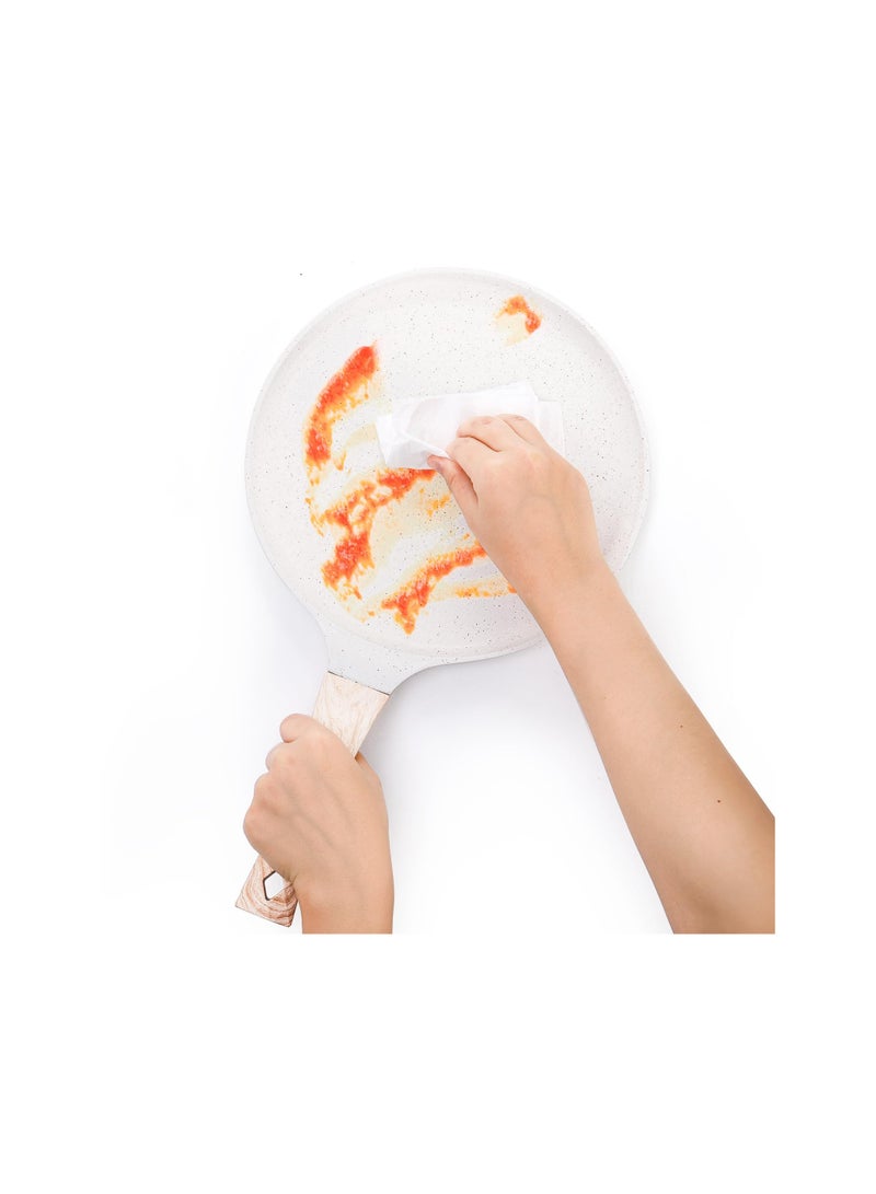 SOLARAE مقلاة كريب غير لاصقة مع ملعقة، مقلاة تورتيلا 10 بوصة مع مقبض قابل للفصل، مقلاة بان كيك بطبقة سيراميكية، مقلاة دُوسا لجميع المواقد، متوافقة مع الحث، سهلة الاستخدام، خالية من PFOA (بيضاء) - Image 5