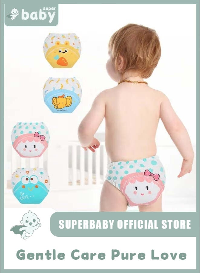SuperBaby 4 Piece Potty Training Underwear, 6 Layers Breathable Cotton Absorbent Trainer Pants for Toddler Baby Boys Girls Waterproof - Image 1