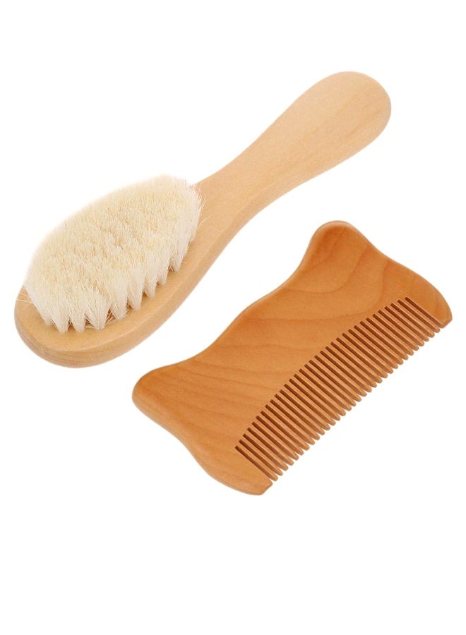 2-Piece Natural Wooden Baby Hair Brush And Comb Set - Image 1