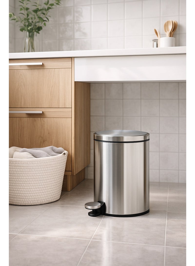 Primanova 6 Liter Stainless Steel Pedal Waste Bin With Soft-Close Lid & Inner Bucket – Compact Trash Can For Bathroom, Kitchen, Office, Bedroom & Living Room (Silver) - Image 3