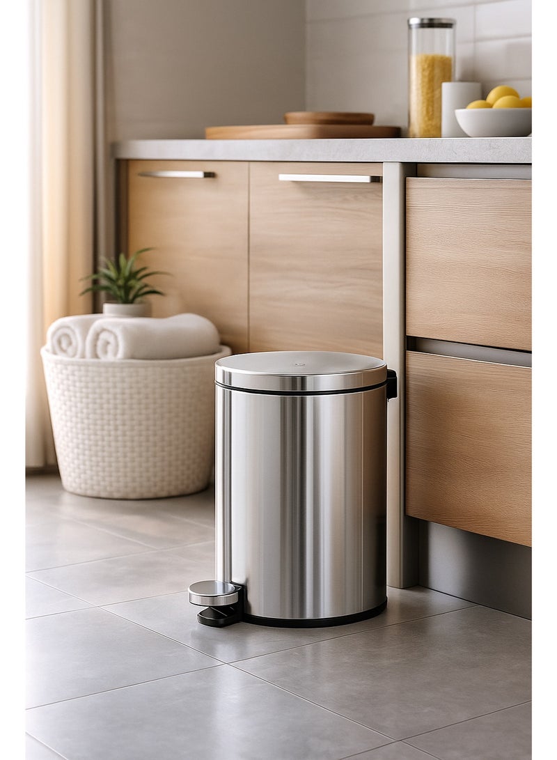 Primanova 6 Liter Stainless Steel Pedal Waste Bin With Soft-Close Lid & Inner Bucket – Compact Trash Can For Bathroom, Kitchen, Office, Bedroom & Living Room (Silver) - Image 2