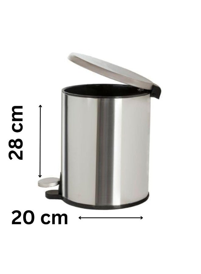 Primanova 6 Liter Stainless Steel Pedal Waste Bin With Soft-Close Lid & Inner Bucket – Compact Trash Can For Bathroom, Kitchen, Office, Bedroom & Living Room (Silver) - Image 5