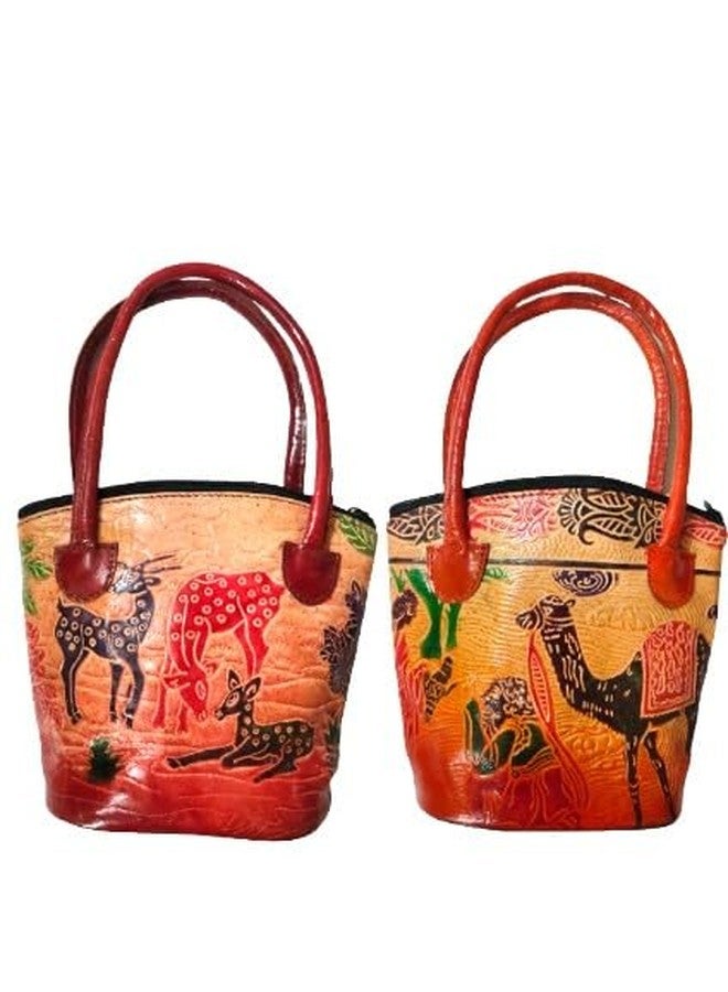 CLASSIQUE Shantiniketan Pure Leather Ethnic Printed Hand Bag Purse Batua (Combo Of 2) - Image 1