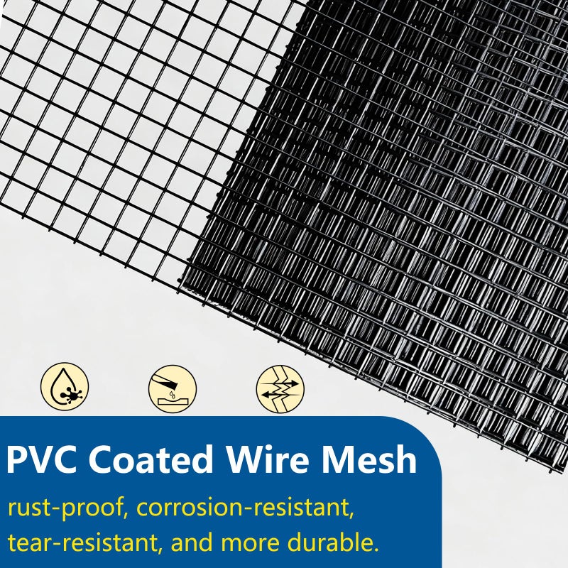 Mycovire شبكة معدنية سوداء 1/2 بوصة 19Ga مغلفة بـ PVC سلكية سياج معدني ملحوم لفات سلك دجاج (1/2 بوصة 16 بوصة × 10 أقدام) - Image 5