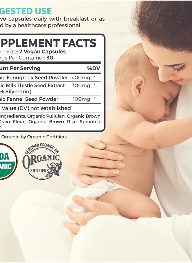PURE CO - Usda Organic Lactation Supplement Increase Milk Supply With Herbal Breastfeeding Support 60 Vegan Capsules No Pills or Cookies - Image 1
