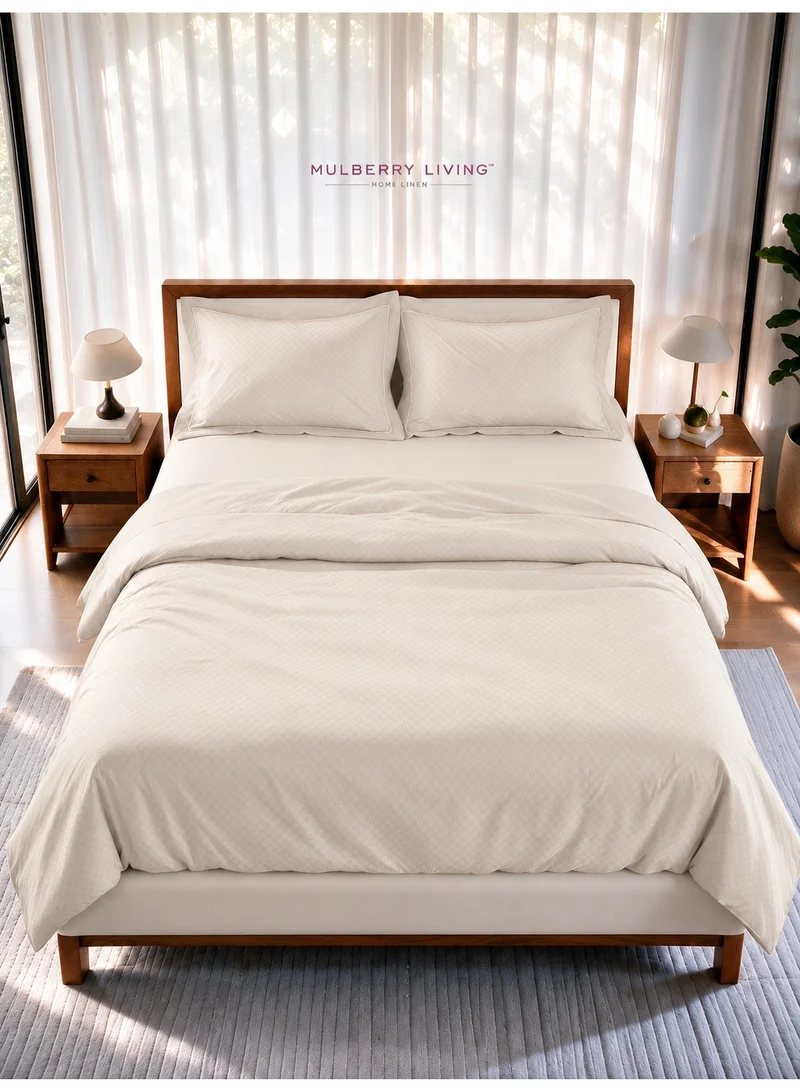 Mulberry Living 100% Cotton King Duvet Cover - 300 TC Urban Grid (Checks). Width 260 x Length 240cms - Pearl