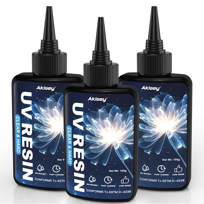Akisey UV Resin 300g Crystal Clear UV Resin Glue NoYellowing Hard Type Low Viscosity Low Shrinkage Ultraviolet Curing UV Epoxy Resin for Jewelry Making DIY Crafts Casting - Image 2