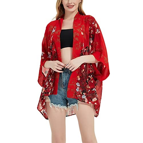 Max Hsuan Women's Loose Print Sheer Chiffon Kimono Beach Swim Cover up Cardigan Capes Blouse Tops - Image 1