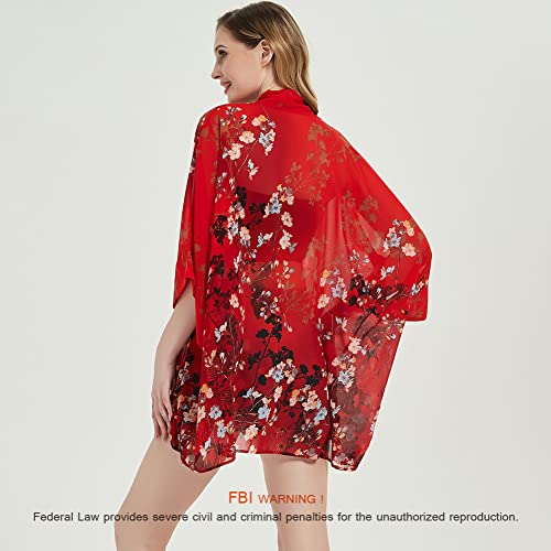 Max Hsuan Women's Loose Print Sheer Chiffon Kimono Beach Swim Cover up Cardigan Capes Blouse Tops - Image 4