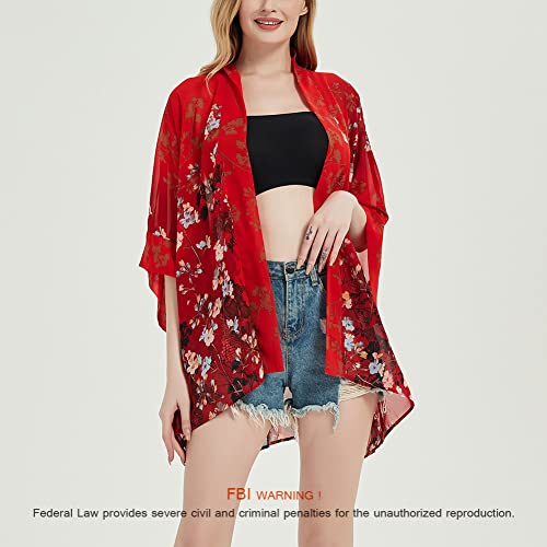 Max Hsuan Women's Loose Print Sheer Chiffon Kimono Beach Swim Cover up Cardigan Capes Blouse Tops - Image 3