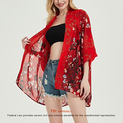 Max Hsuan Women's Loose Print Sheer Chiffon Kimono Beach Swim Cover up Cardigan Capes Blouse Tops - Image 2