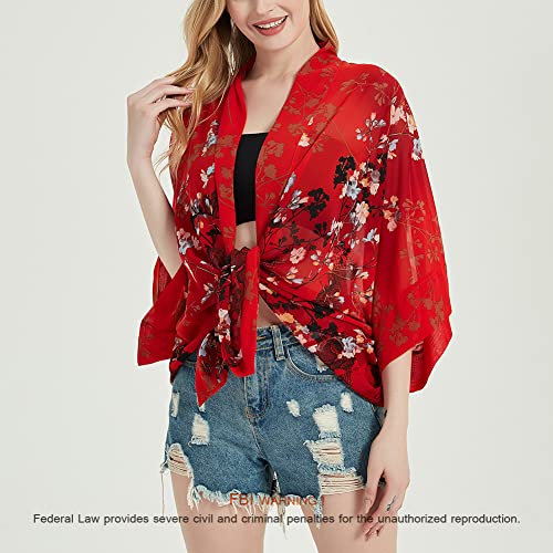 Max Hsuan Women's Loose Print Sheer Chiffon Kimono Beach Swim Cover up Cardigan Capes Blouse Tops - Image 5