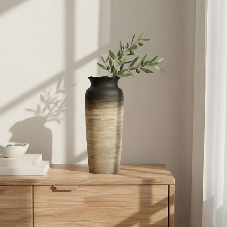 Pan Home مزهرية كاسبيان من الطين - أسود وبني - Image 1