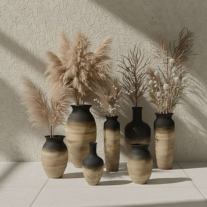 Pan Home مزهرية كاسبيان من الطين - أسود وبني - Image 3