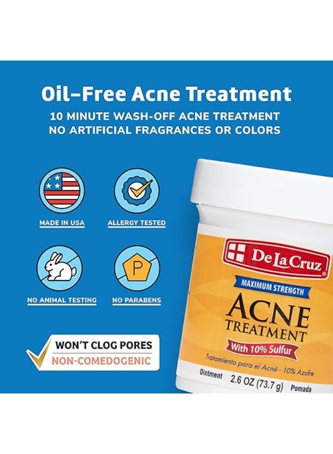 دي لا كروز مرهم دي لا كروز 10% كبريت - علاج حب الشباب الكيسي للوجه والجسم - قناع علاج موضعي يومي لمدة 10 دقائق - علاج هرموني آمن وفعال لحب الشباب يزيل البثور - 2.6 أونصة - Image 2