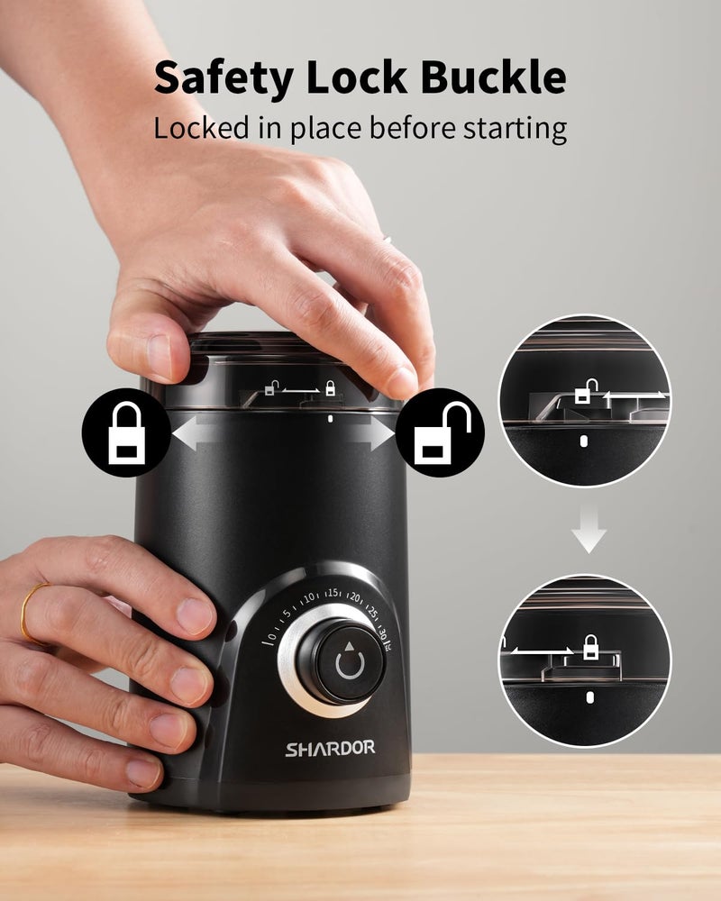 SHARDOR Electric Coffee Grinder, 70g Large Capacity Spice Grinder with Visual Timing Knob for Precise Grind, Quiet Coffee Bean Grinder for Espresso, French Press, Herbs and Grains, Black - Image 1