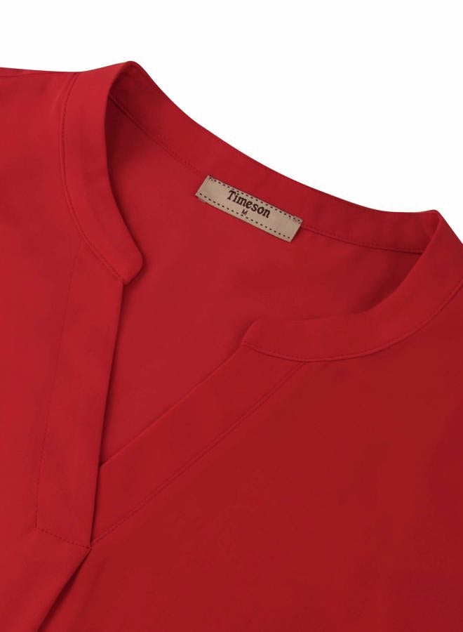 Timeson Women's Casual Chiffon V Neck 3/4 Sleeve Blouse Tops, Red, XL - Image 4