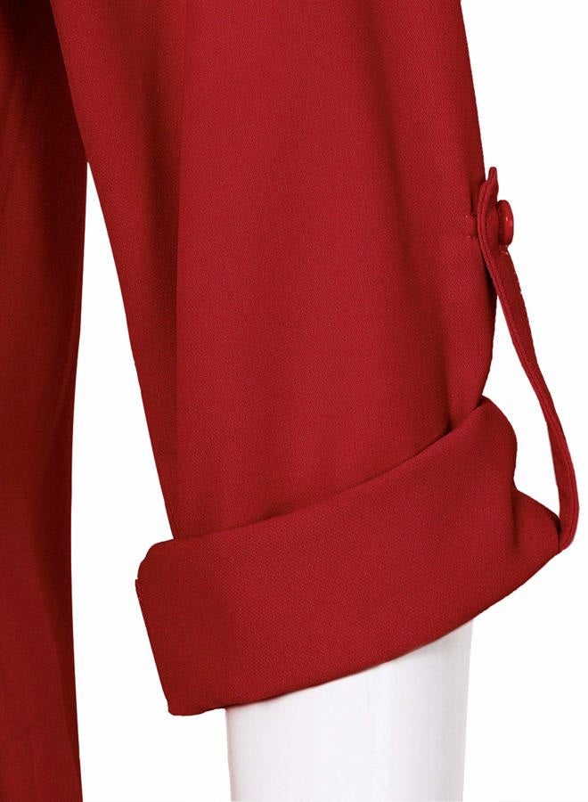 Timeson Women's Casual Chiffon V Neck 3/4 Sleeve Blouse Tops, Red, XL - Image 5