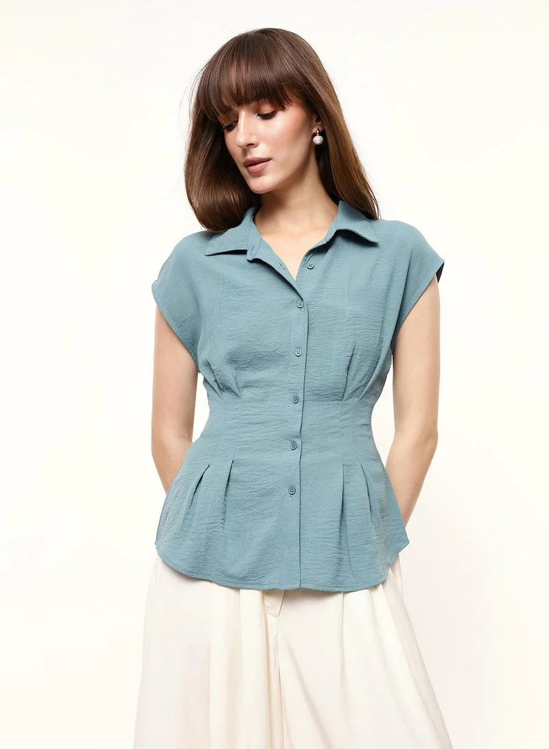 Pista Green Poly Solid Print Camisole Regular Fit Tops For Women