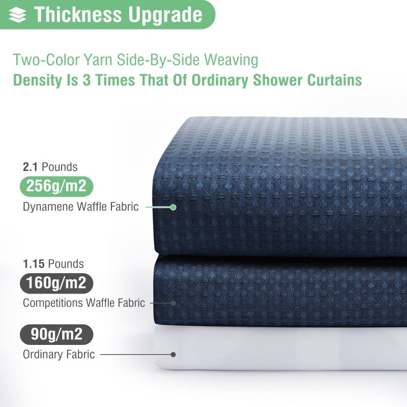 Dynamene 60 inch Stall Shower Curtain - Waffle Weave Heavy Duty Thick Fabric Shower Curtains for Bathroom Weighted Hotel Spa Luxury Cloth Bath Curtain Set with 10 Plastic Hooks 60x72  Navy Blue - Image 2