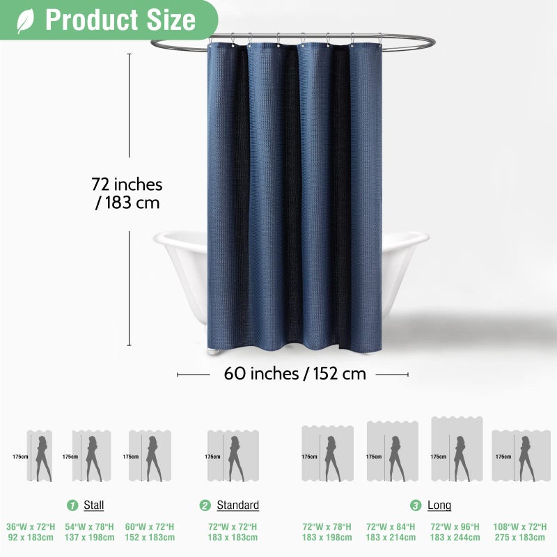 Dynamene 60 inch Stall Shower Curtain - Waffle Weave Heavy Duty Thick Fabric Shower Curtains for Bathroom Weighted Hotel Spa Luxury Cloth Bath Curtain Set with 10 Plastic Hooks 60x72  Navy Blue - Image 4