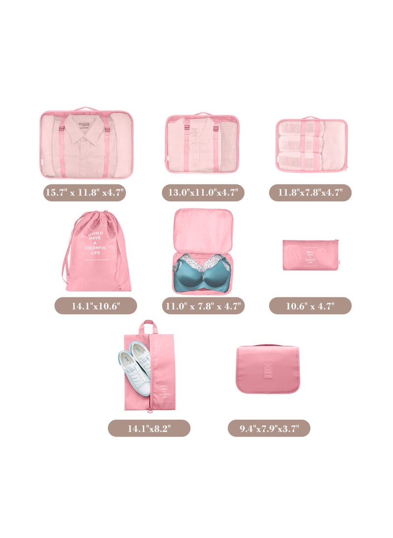 Cool Baby - 8 Pcs Travel Packing Cubes for Suitcases Lightweight Travel Essential Bag with Toiletries Bag for Clothes Shoes Cosmetics Toiletries, For 18-32'' luggage (Pink) - Image 1