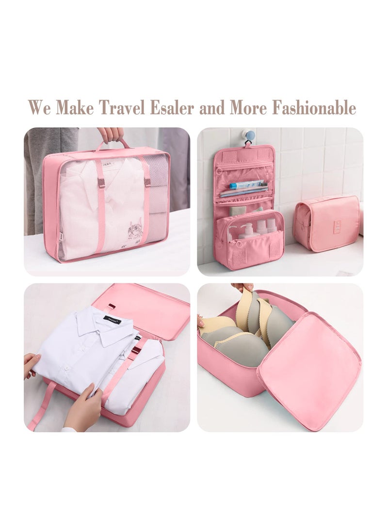 Cool Baby - 8 Pcs Travel Packing Cubes for Suitcases Lightweight Travel Essential Bag with Toiletries Bag for Clothes Shoes Cosmetics Toiletries, For 18-32'' luggage (Pink) - Image 1