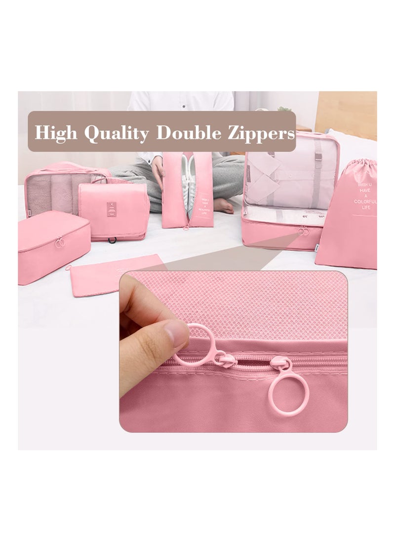 Cool Baby - 8 Pcs Travel Packing Cubes for Suitcases Lightweight Travel Essential Bag with Toiletries Bag for Clothes Shoes Cosmetics Toiletries, For 18-32'' luggage (Pink) - Image 1
