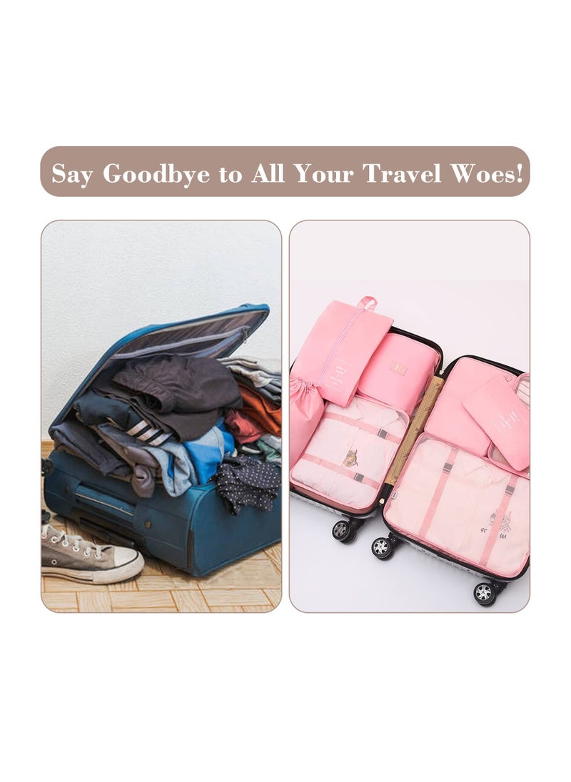 Cool Baby - 8 Pcs Travel Packing Cubes for Suitcases Lightweight Travel Essential Bag with Toiletries Bag for Clothes Shoes Cosmetics Toiletries, For 18-32'' luggage (Pink) - Image 1