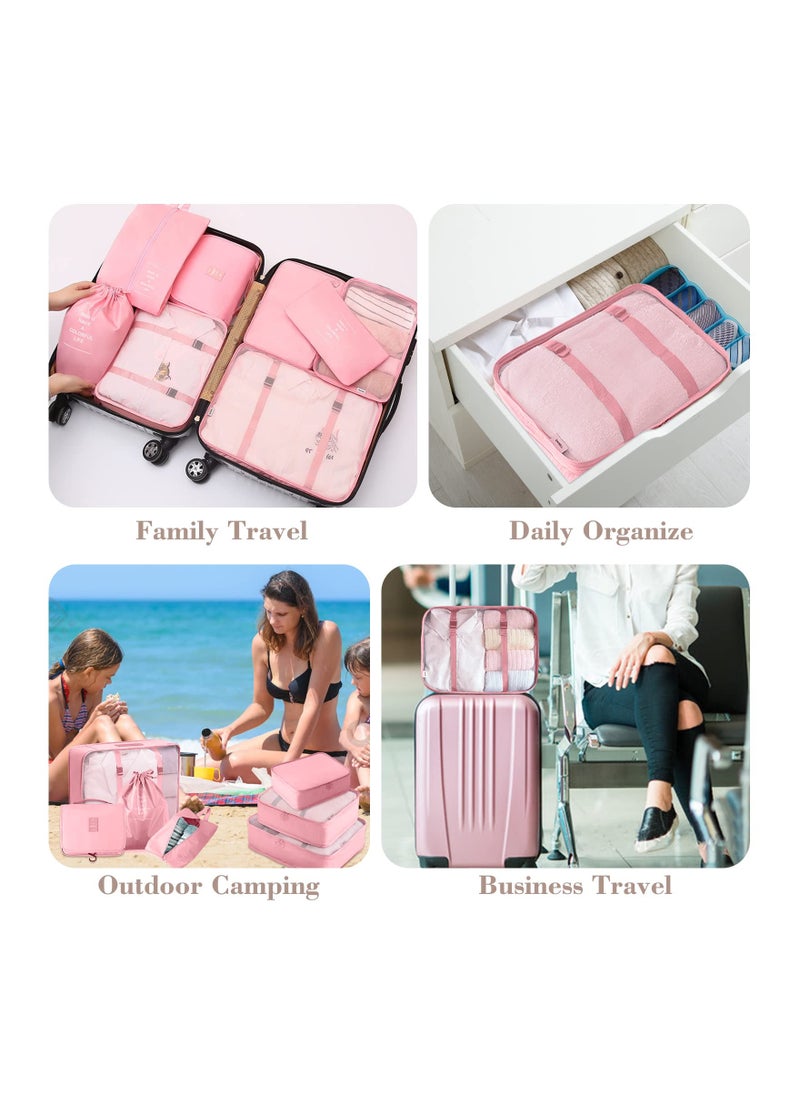 Cool Baby - 8 Pcs Travel Packing Cubes for Suitcases Lightweight Travel Essential Bag with Toiletries Bag for Clothes Shoes Cosmetics Toiletries, For 18-32'' luggage (Pink) - Image 1
