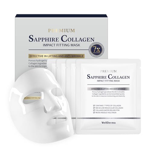 WELLDERMA Sapphire Collagen Impact Hydrogel Fitting Mask, 25g x 4 Sheets â€“ Hydrating & Firming Micro-Hole Sheet Mask with Collagen Water 850,294ppm, Niacinamide & Peptides - Image 1
