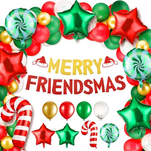 Seematn 128 PCS Merry Friendsmas Party Decorations Friends Celebrate Banner Balloons Friends Themed Christmas Garland Bunting Decorations Supplies for Xmas Holiday Party - Image 1