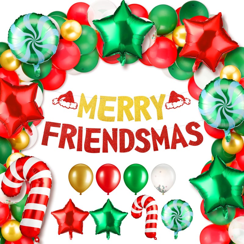 Seematn 128 PCS Merry Friendsmas Party Decorations Friends Celebrate Banner Balloons Friends Themed Christmas Garland Bunting Decorations Supplies for Xmas Holiday Party - Image 3