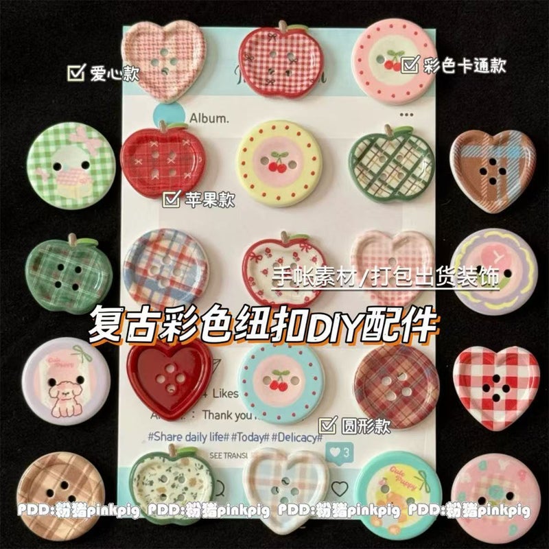 High-Quality DIY Retro Plaid Decorative Heart Buttons for Journaling Material, Button Accessories, Irregular Mixed Large Buttons - Image 2