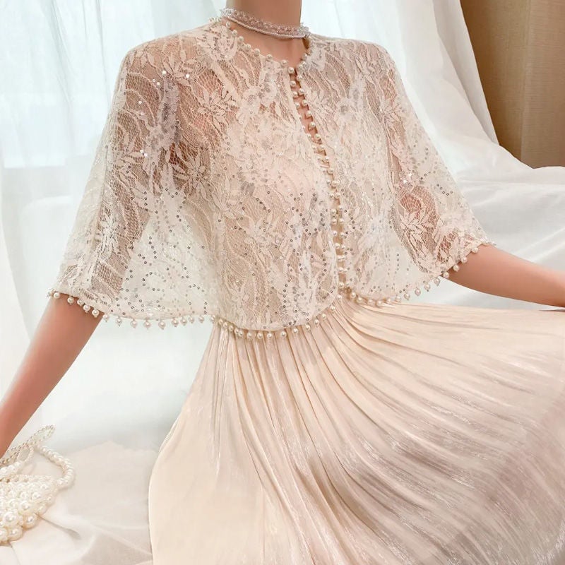 Summer 2025 Elegant Annual Meeting Wedding Shawl Cardigan Chinese Style Lace Thin Cheongsam Poncho Shawl Jacket - Image 2