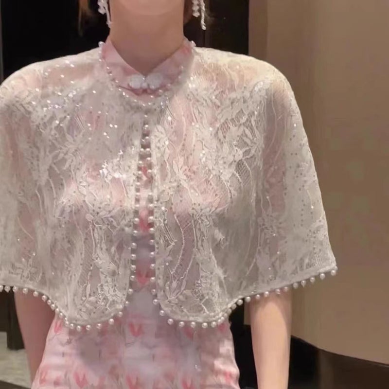 Summer 2025 Elegant Annual Meeting Wedding Shawl Cardigan Chinese Style Lace Thin Cheongsam Poncho Shawl Jacket - Image 1