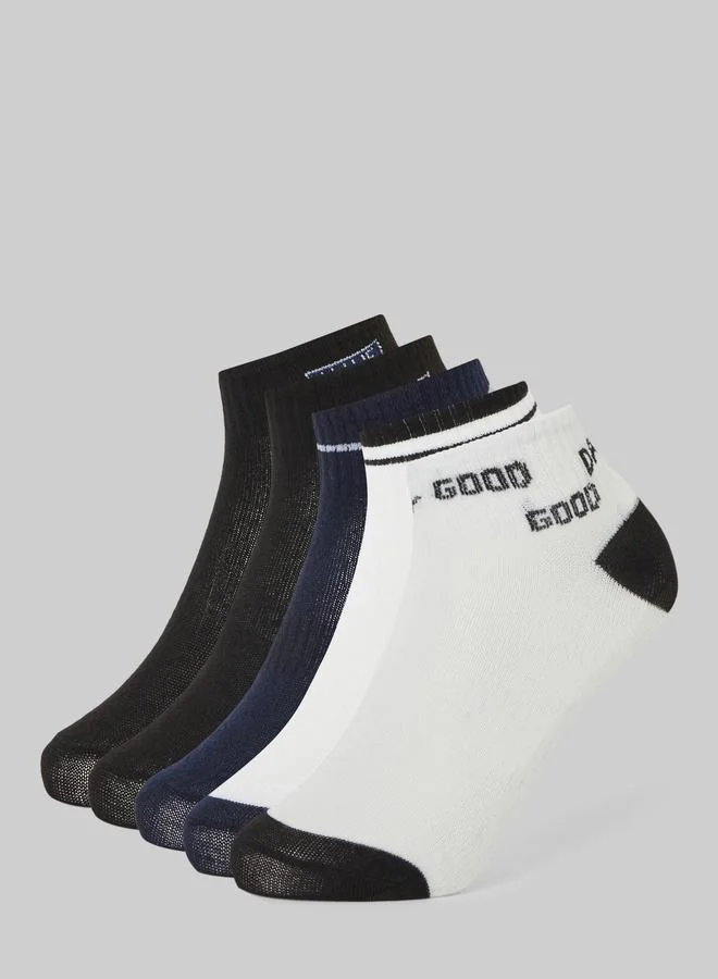 Styli Pack of 5- Slogan Print Ankle Socks
