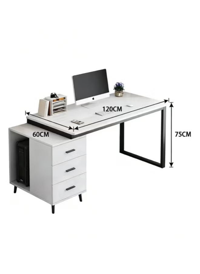 Multifunctional Computer Desk with 3 Drawers, Modern Office Desk with Retractable Storage Cabinet, Game Table Study Table Suitable for Home Office Learning Games(120×60×75cm- White) - Image 2