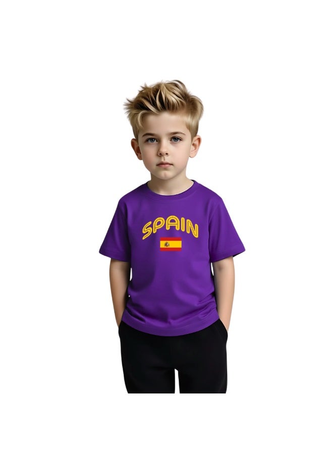 Spain Kids T-Shirt for Boys - Round Neck Short Sleeve Cotton T-Shirt - Soft and Comfortable Kids Boys Tshirt - Perfect for Spanish Souvenirs - Image 1
