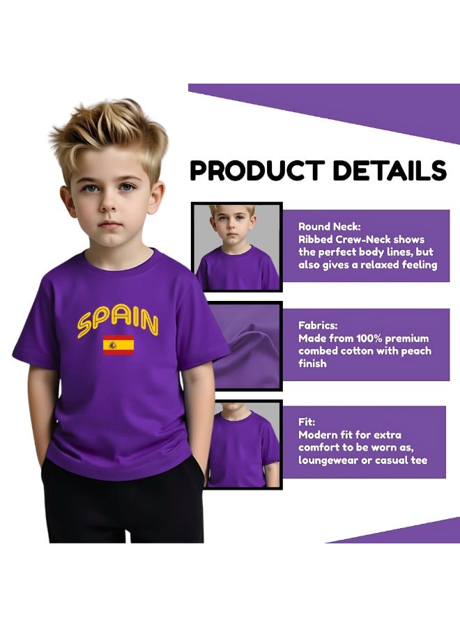 Spain Kids T-Shirt for Boys - Round Neck Short Sleeve Cotton T-Shirt - Soft and Comfortable Kids Boys Tshirt - Perfect for Spanish Souvenirs - Image 4