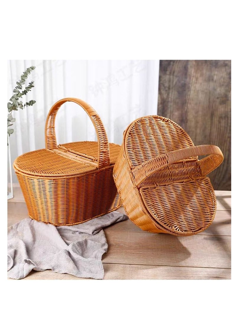 FFD Handmade Rattan Wicker Picnic Basket with Handle | Dual-Sided Cover | Multipurpose Storage for Fruits, Vegetables & Flowers" - Image 5