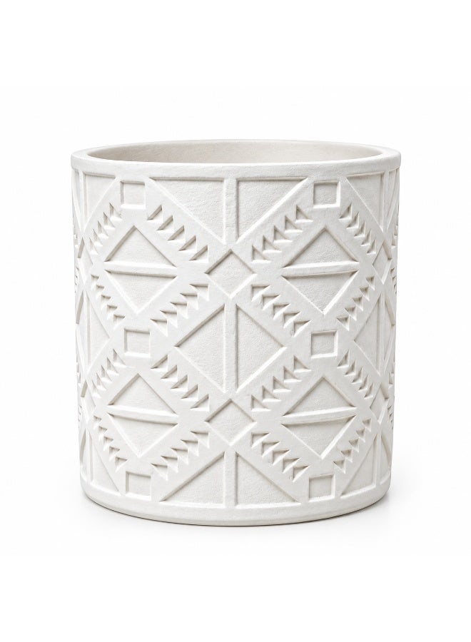 BAMBOO DECOR Ceramic Plant Pot 15 cm, White Planter Pot with Drainage Hole, Geometric Textured Flower Pot, Decorative Indoor Outdoor Planter for Plants, Succulents, Home Decor, Living Room & Office - Image 1