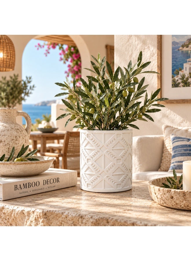 BAMBOO DECOR Ceramic Plant Pot 15 cm, White Planter Pot with Drainage Hole, Geometric Textured Flower Pot, Decorative Indoor Outdoor Planter for Plants, Succulents, Home Decor, Living Room & Office - Image 5