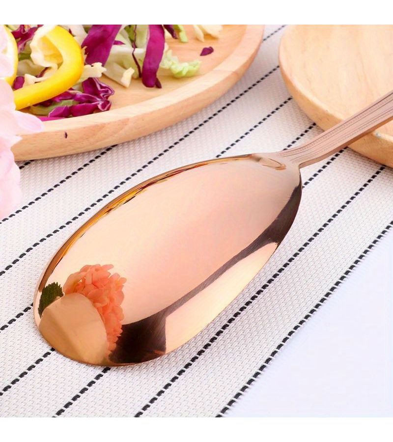 Golden Stainless Steel Salad Spoon Fork Set 2pcs Buffet Serving Kitchen Utensils - Image 3