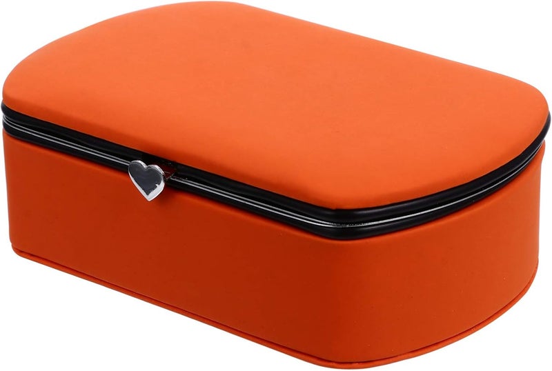 Portable Jewelry Box Leather with Mirror Mini Storage Box Trinket Keepsake Storage Organizer for Ring Bracelet Necklace Earrings Orange - Image 1