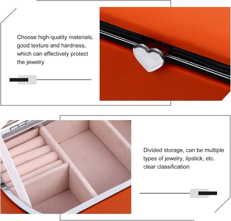 Portable Jewelry Box Leather with Mirror Mini Storage Box Trinket Keepsake Storage Organizer for Ring Bracelet Necklace Earrings Orange - Image 4